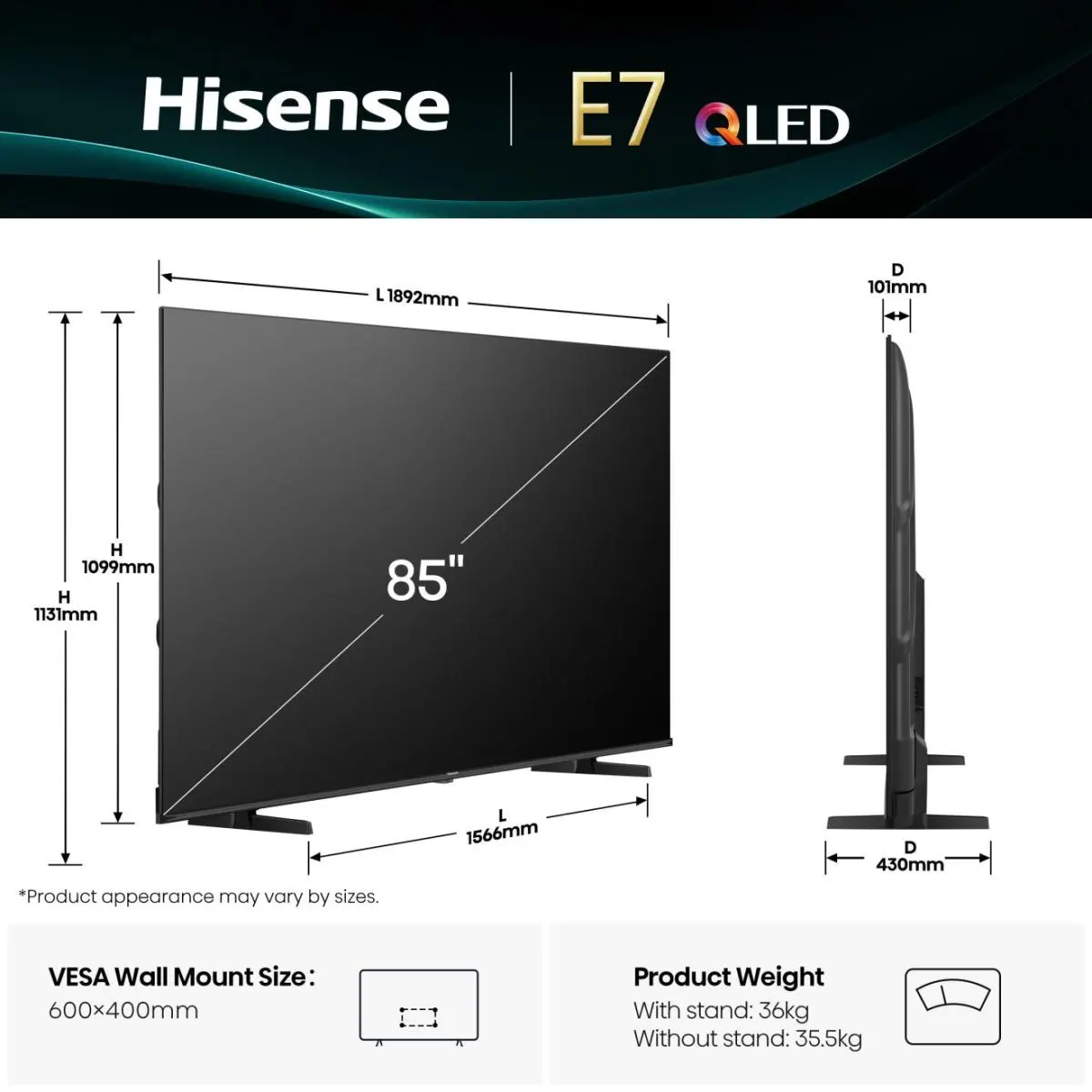 85 '' 85E7Q | Hisense Hi-QLED Smart TV 4K 60 Hz - Slika 9